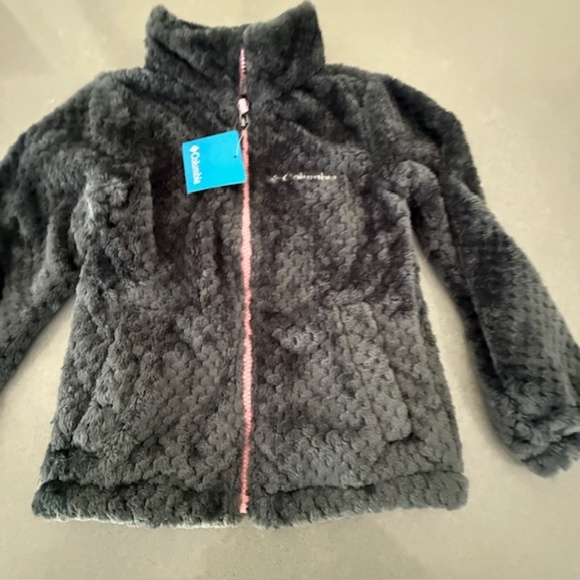 NWT Columbia Girls' CXS Fire Side Sherpa Full Zip Gray & Pink New 100% Polyester - Picture 2 of 9
